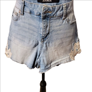 Jordache Blue Wash Embroidered Lace Trim Jean Shorts Size 10